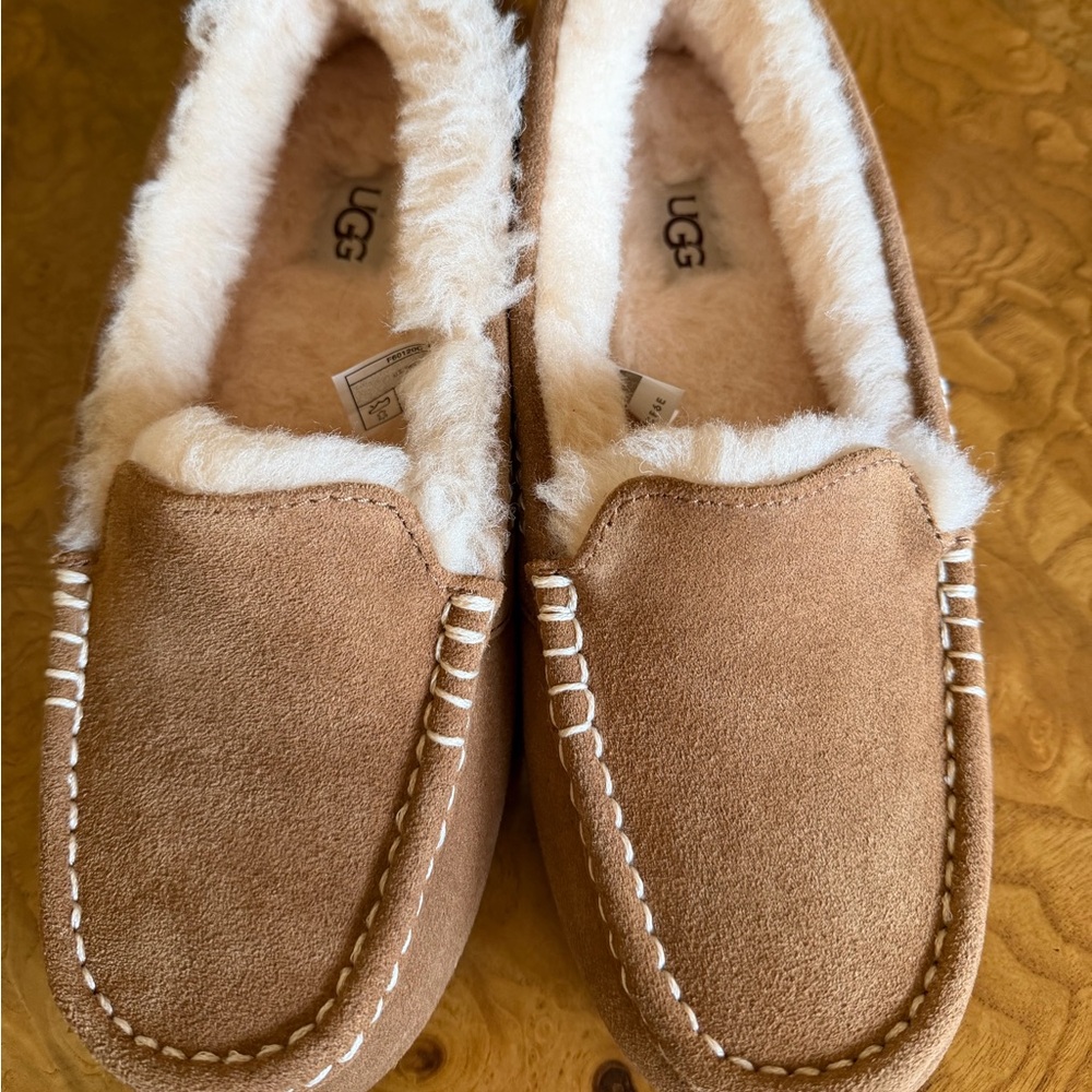 UGG Chestnut Suede Shearling-Lined Moccasin Slippers